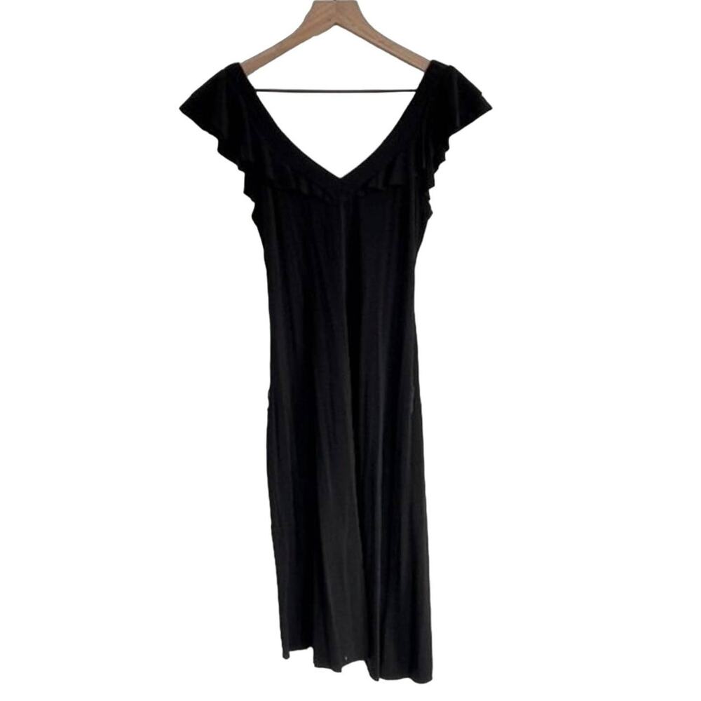 Sandro Paris Volupte Black Plunge Neck Asymmetrical Midi Dress Size S - Picture 2 of 10